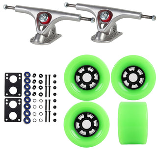Paris Longboard Trucks with 90mm Neon Green Wheels, Abec 7 Bearings, Hardware, and Risers