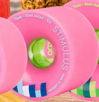 Orangatang Longboard Wheels Stimulus Pink 70mm 83A with Loaded Jehu V2 Bearings