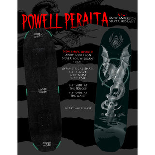 Powell Peralta Skateboard Deck Flight Andy Anderson 323 Hydrant Silver Foil 8.4" x 32"