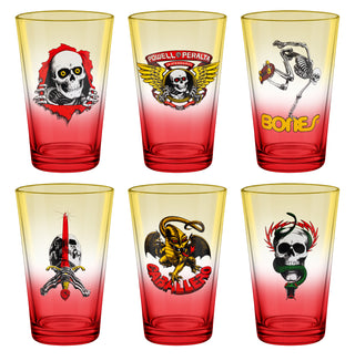 Powell Peralta Skateboards Pint Glass 6-Pack Complete Set Yellow/Red Fade 16oz