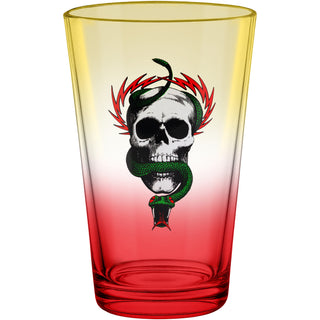 Powell Peralta Skateboards Pint Glass McGill Skull and Snake Yellow/Red Fade 16oz