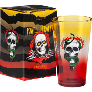 Powell Peralta Skateboards Pint Glass McGill Skull and Snake Yellow/Red Fade 16oz
