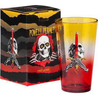 Powell Peralta Skateboards Pint Glass Skull and Sword Yellow/Red Fade 16oz