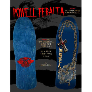 Powell Peralta Skateboard Complete Ray Underhill Cross Navy/Gold Foil Old School Reissue