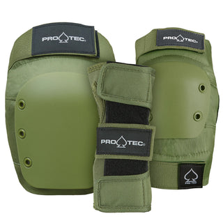 Pro Tec Skateboard Pads 3-Pack Street Pad Set Junior Army Green Size Youth S