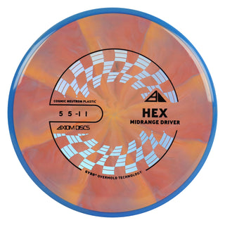 Axiom Discs Project Lab Coat Cosmic Neutron Hex Midrange Disc 5/5/-1/1 Red Orange/Blue 169 grams