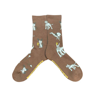 Psockadelic Skateboard Socks Dog World Brown