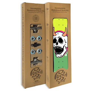 Push Skateboard Complete Skull Horn Incomplete Lime Green 8.0" - Unassembled Kit with Tool