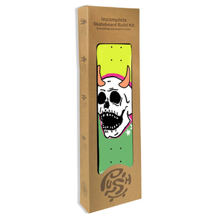 Push Skateboard Complete Skull Horn Incomplete Lime Green 8.0" - Unassembled Kit with Tool