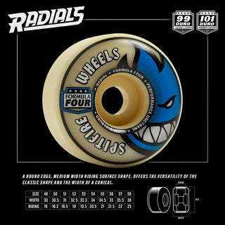 Spitfire Skateboard Wheels 56mm 99A F4 Radial with Bronson Pro G3 Bearings