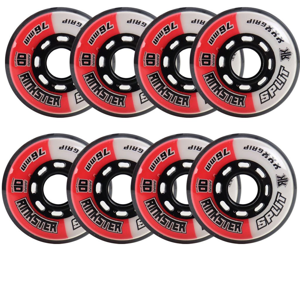 Rink Rat Roller Hockey Wheels Rinkster Split 76mm XXX Grip Red/White 8 ...