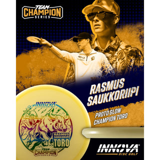 Innova Disc Golf Team Champion Series Rasmus Saukkoriipi Proto Glow Champion Toro 4/2/1/3 Aqua Glow/Black 173 grams