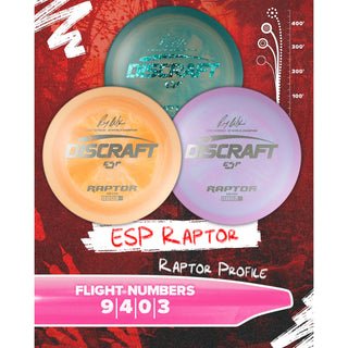 Discraft Disc Golf Ricky Wysocki Signature Series ESP Raptor Driver 9/4/0/3 Cotton Candy/Money Holo 173-174g