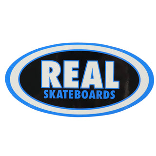 Real Skateboards Sticker Oval Black Fill Blue 7.5" x 3.75"