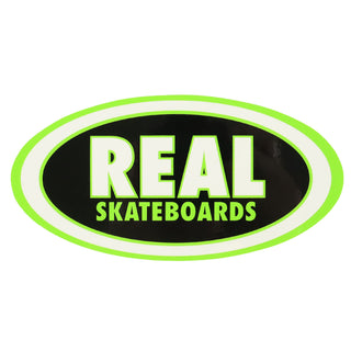 Real Skateboards Sticker Oval Black Fill Green 7.5" x 3.75"