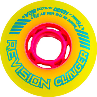 Revision Roller Hockey Wheels Outdoor 76mm Clinger 82A Yellow 4-Pack