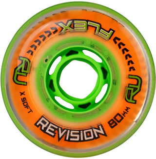 Revision Roller Hockey Wheels Indoor 80mm Flex X-Soft Orange 4-Pack