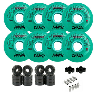 Rink Rat Roller Hockey Wheels Rinkster Dangl 76mm XX Grip Teal/Blue with Hybrid Ceramic Bearings