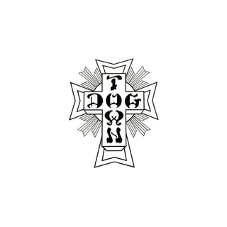 Dogtown Skateboards Sticker 70s Cross Logo White/Black 1" x 1.75"
