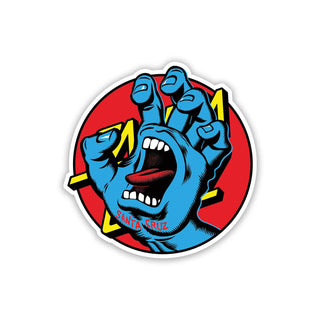 Santa Cruz Skateboards Sticker Hand Dot White Vinyl Blue/Red 3.5"