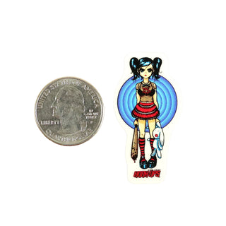 Hook Ups Skateboards Sticker - Mini Size - Bloody Bat Bunny Girl 1" x 1.75"
