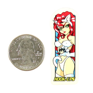 Hook Ups Skateboards Sticker - Mini Size - Cat Girl Akiko .75" x 1.9"
