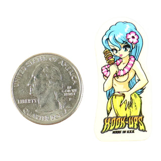 Hook Ups Skateboards Sticker - Mini Size - Hawaiian Girl .75" x 1.5"