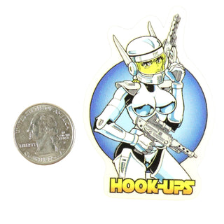 Hook Ups Skateboards Sticker - Mini Size - Mecha Girl 2" x 3"