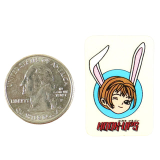 Hook Ups Skateboards Sticker - Mini Size - Bunny Girl Wink .875" x 1.375"