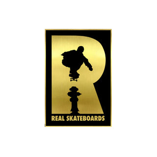 Real Skateboard Sticker Hydrant R Logo Foil Black/Gold 2.5" x 3.5"