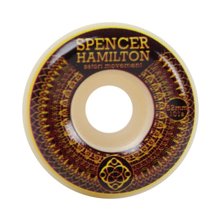 Satori Skateboard Wheels 52mm Spencer Hamilton Gold Mandala Conical 101A with Spitfire Bearings