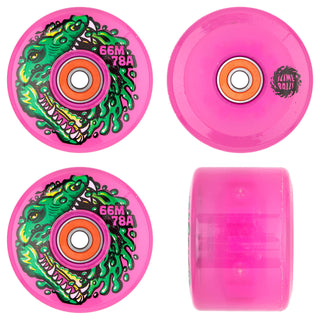 Slime Balls Skateboard Wheels 66mm Gator Swamp Spew Light Ups OG Slime 78A Pink with Bronson Bearings