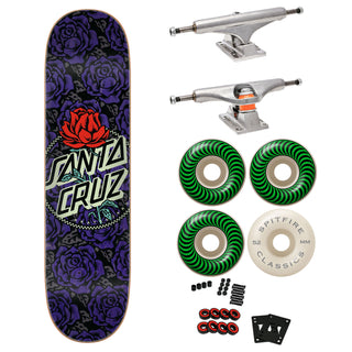 Santa Cruz Premium Skateboard with Indy Trucks, Spitfire Wheels 8.0" Rosette Ringed Dot