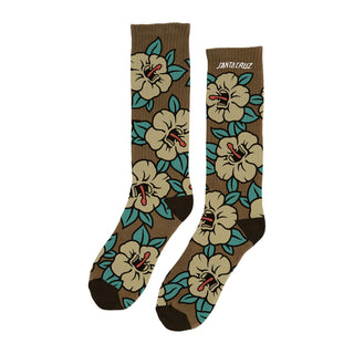 Santa Cruz Skateboards Socks Screaming Hibiscus Mid Crew Brown