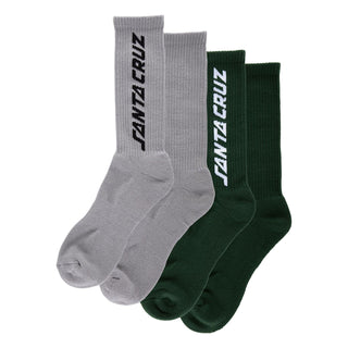 Santa Cruz Skateboards Socks Solid Strip 2-Pack Crew Grey/Forest Adult