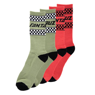 Santa Cruz Skateboards Socks Drift Strip 2-Pack Crew Moss/Pastel Red