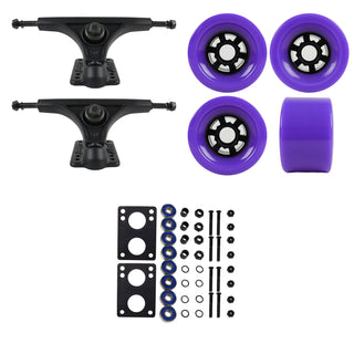 Slant Longboard Trucks (150 Black) with 83mm Purple Wheels, Abec 7 Bearings, Hardware, and Risers