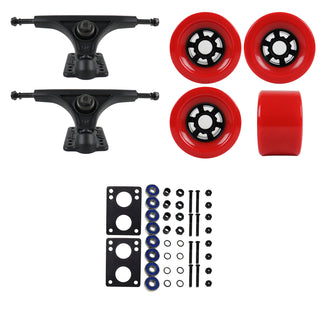 Slant Longboard Trucks (150 Black) with 83mm Red Wheels, Abec 7 Bearings, Hardware, and Risers
