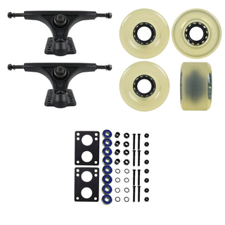 Slant Longboard Trucks (150 Black) with 70mm Clear Wheels, Abec 7 Bearings, Hardware, and Risers