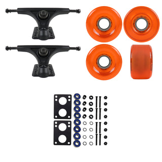 Slant Longboard Trucks (150 Black) with 70mm Orange Wheels, Abec 7 Bearings, Hardware, and Risers