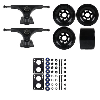 Slant Longboard Trucks (150 Black) with 90mm Black Wheels, Abec 7 Bearings, Hardware, and Risers