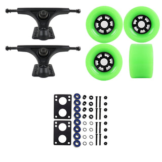 Slant Longboard Trucks (150 Black) with 83mm Neon Green Wheels, Abec 7 Bearings, Hardware, and Risers