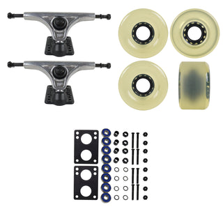 Slant Longboard Trucks (150 Raw) with 70mm Clear Wheels, Abec 7 Bearings, Hardware, and Risers