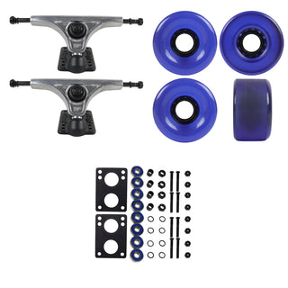 Slant Longboard Trucks (150 Raw) with 70mm Purple Wheels, Abec 7 Bearings, Hardware, and Risers