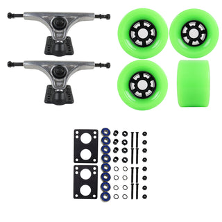 Slant Longboard Trucks (150 Raw) with 83mm Neon Green Wheels, Abec 7 Bearings, Hardware, and Risers