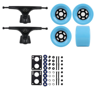 Slant Longboard Trucks (180 Black) with 83mm Light Blue Wheels, Abec 7 Bearings, Hardware, and Risers