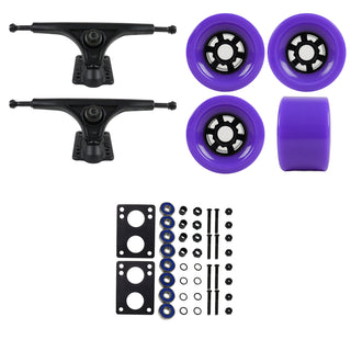 Slant Longboard Trucks (180 Black) with 83mm Purple Wheels, Abec 7 Bearings, Hardware, and Risers