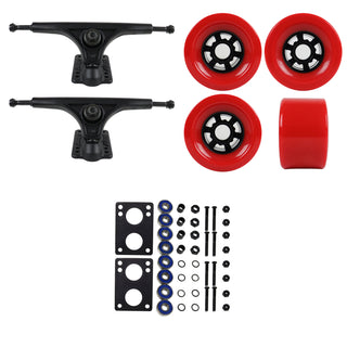 Slant Longboard Trucks (180 Black) with 83mm Red Wheels, Abec 7 Bearings, Hardware, and Risers