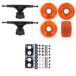 Slant Longboard Trucks (180 Black) with 70mm Orange Wheels, Abec 7 Bearings, Hardware, and Risers
