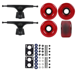 Slant Longboard Trucks (180 Black) with 70mm Red Wheels, Abec 7 Bearings, Hardware, and Risers